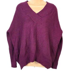 Time And Tru Purple Ribbed V-Neck Knit Sweater Womens M (8-10) Rayon Blend